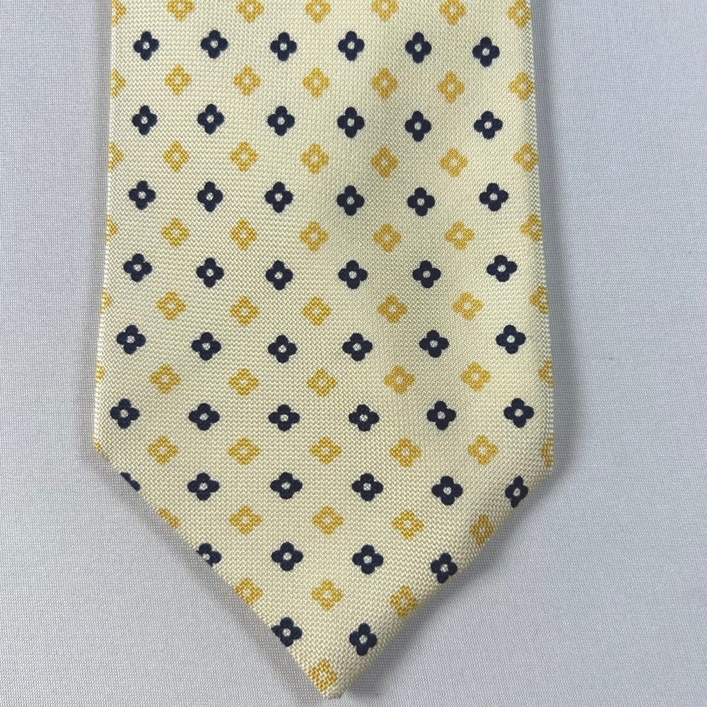 Ermenegildo Zegna Tie Mens Cream Blue Geometric 100% Silk Made In Italy 59x3.75"
